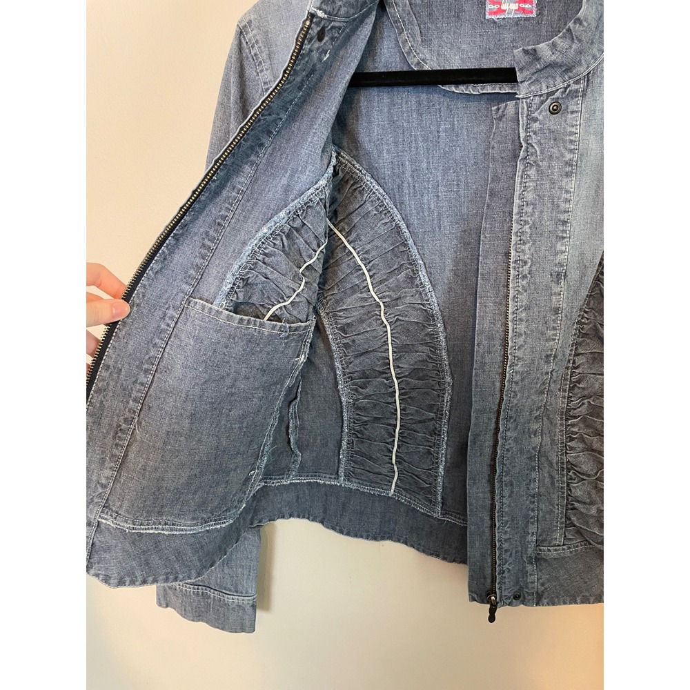 Lady Enyce 90s Streetwear Y2K Ruched Lightweight Denim Jacket Blue XXL Zip Front - Picture 6 of 8